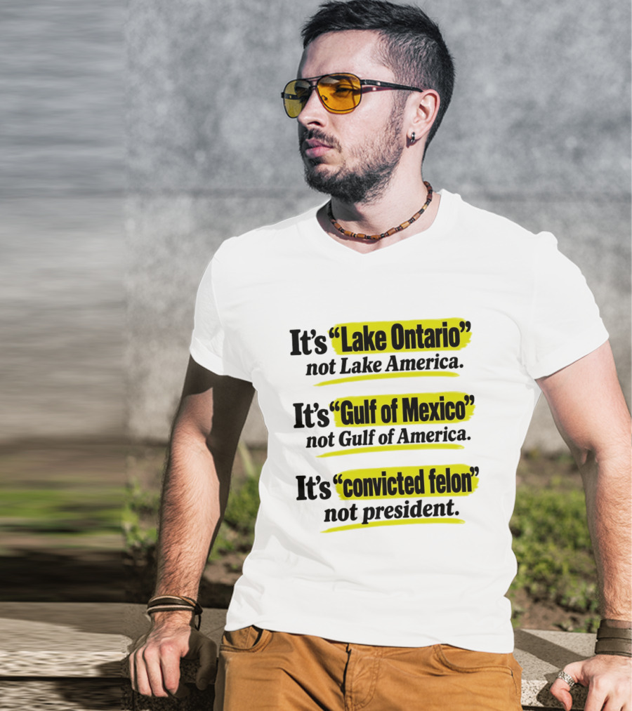It's Lake Ontario Not Lake America Gulf Of Mexico Not Gulf Of America Convicted Felon Not President T-Shirt