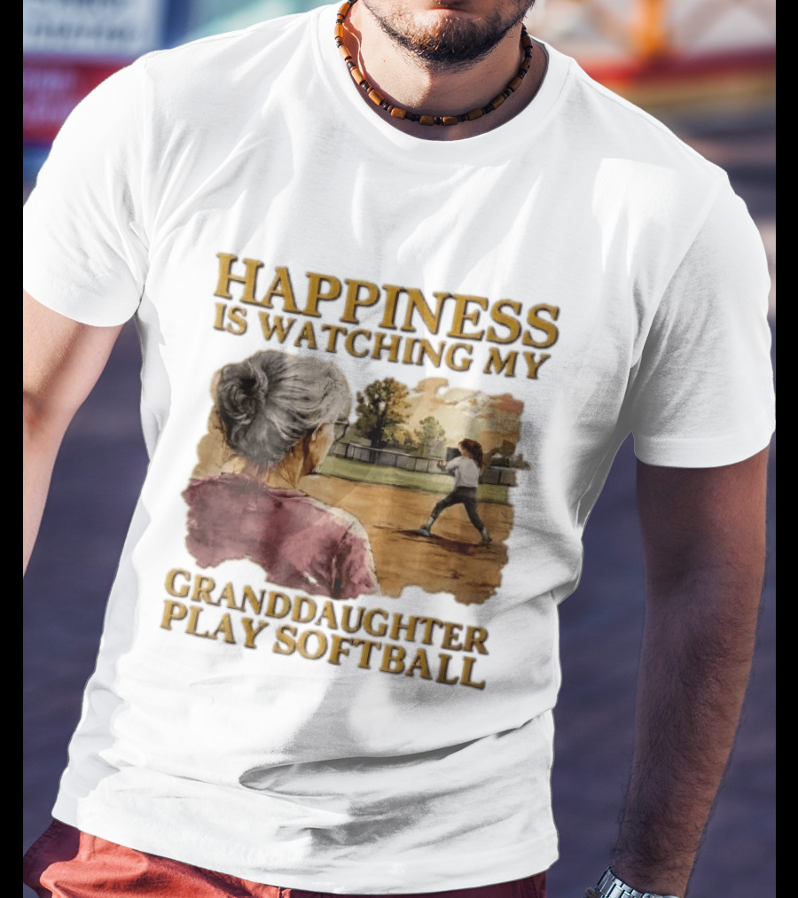 Happiness Is Ing My Granddaughter Play Softball Grandmother Back View Girl Field Sunset T-Shirt