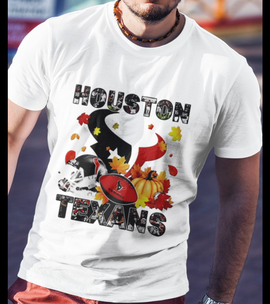 Houston Texans Football Autumn Fall Pumpkin Helmet Leaves 2026 Halloween T-Shirt