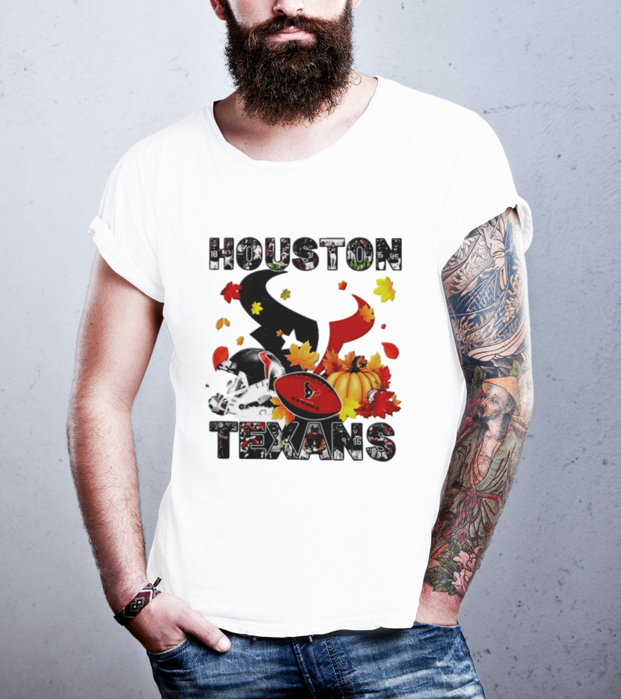 Houston Texans Football Autumn Fall Pumpkin Helmet Leaves 2026 Halloween T-Shirt
