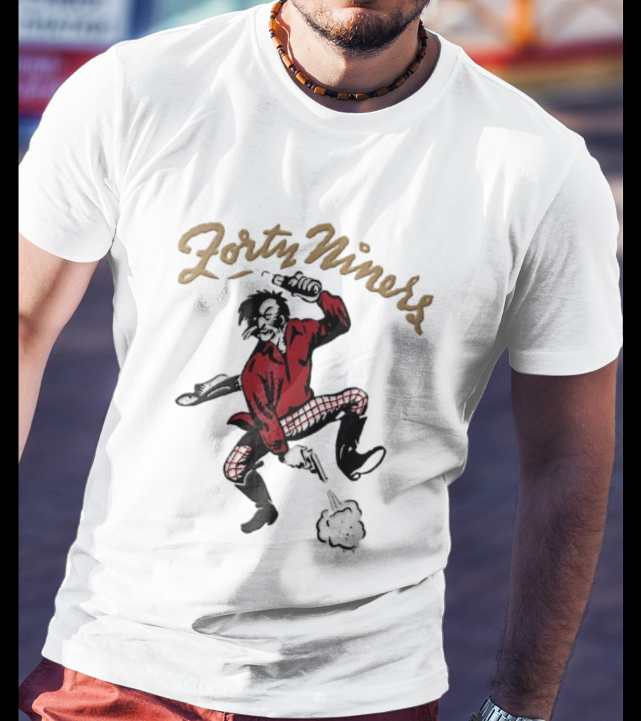San Francisco 49ers Forty Niners Cartoon Gold Rush Miner Shooting Pistol Vintage Football T-Shirt