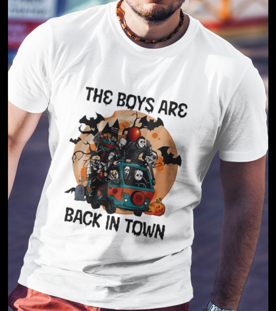 The Boys Are Back In Town Horror Characters Halloween Van Scene T-Shirt