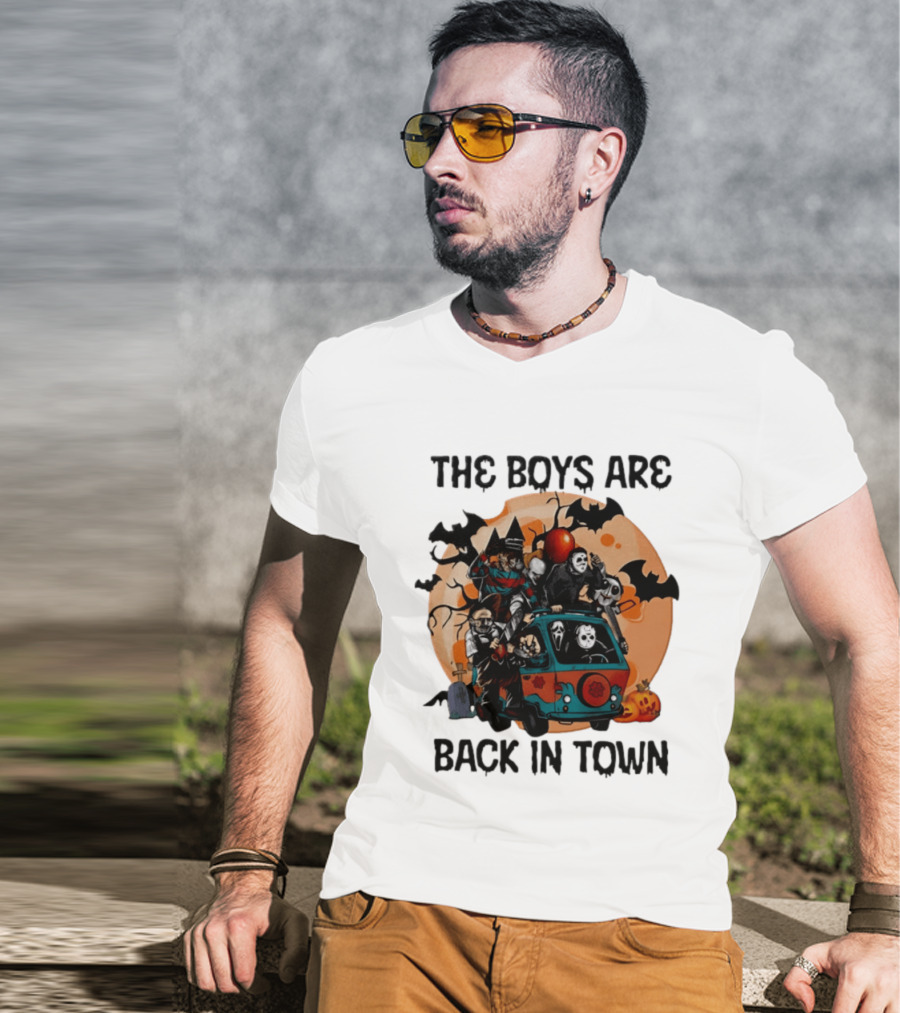 The Boys Are Back In Town Horror Characters Halloween Van Scene T-Shirt