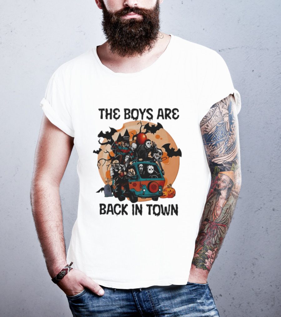 The Boys Are Back In Town Horror Characters Halloween Van Scene T-Shirt