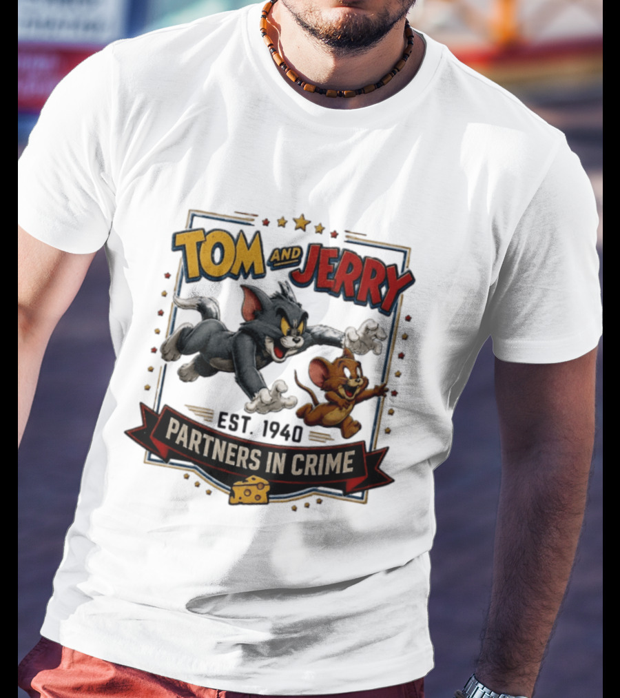 Tom And Jerry Partners In Crime Est 1940 Classic Cartoon Duo Adventure T-Shirt