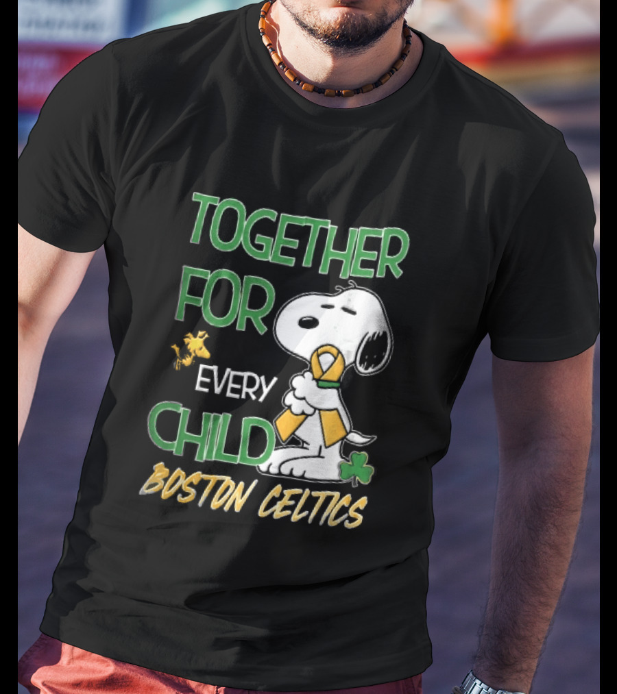 Boston Celtics Together Cartoon Dog Bird Awareness Ribbon Shamrock T-Shirt