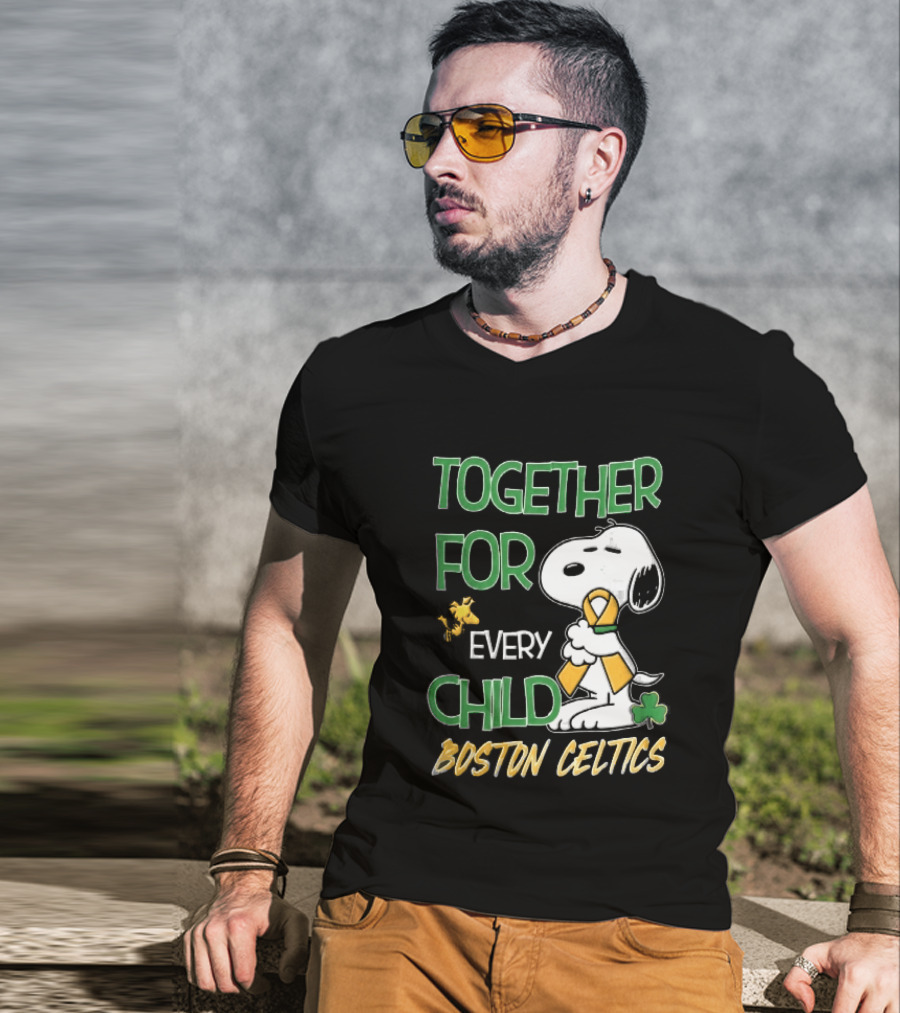 Boston Celtics Together Cartoon Dog Bird Awareness Ribbon Shamrock T-Shirt