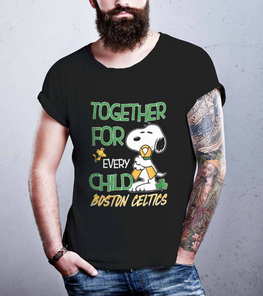 Boston Celtics Together Cartoon Dog Bird Awareness Ribbon Shamrock T-Shirt