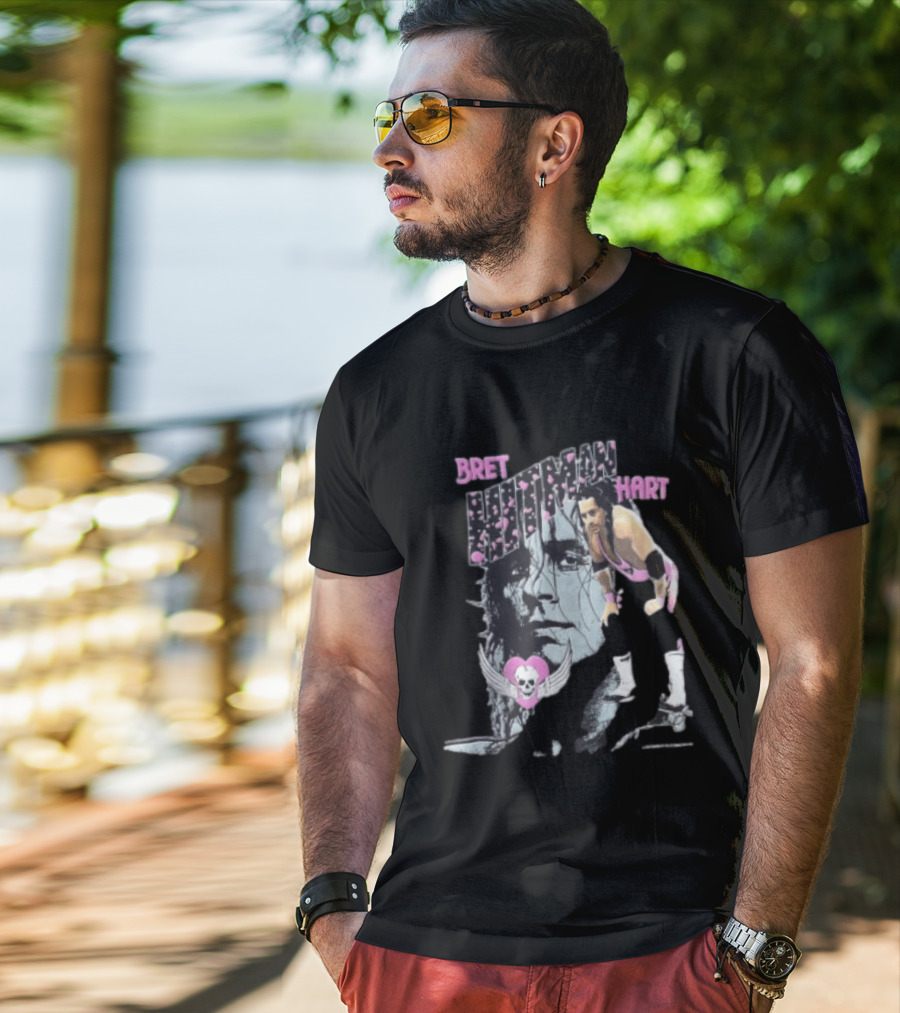 Bret Hart Hitman WWE Wrestling Skull Wings Boots T-Shirt