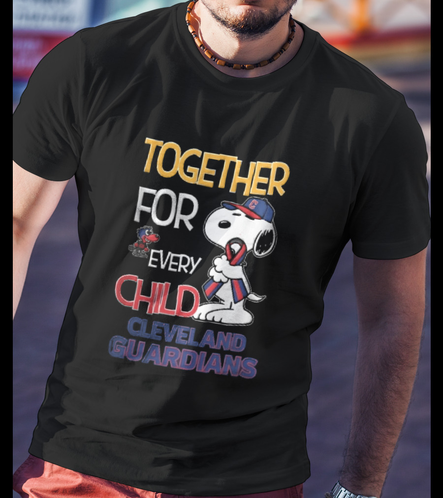 Cleveland Guardians Together For Every Child Snoopy Awareness Ribbon MLB T-Shirt