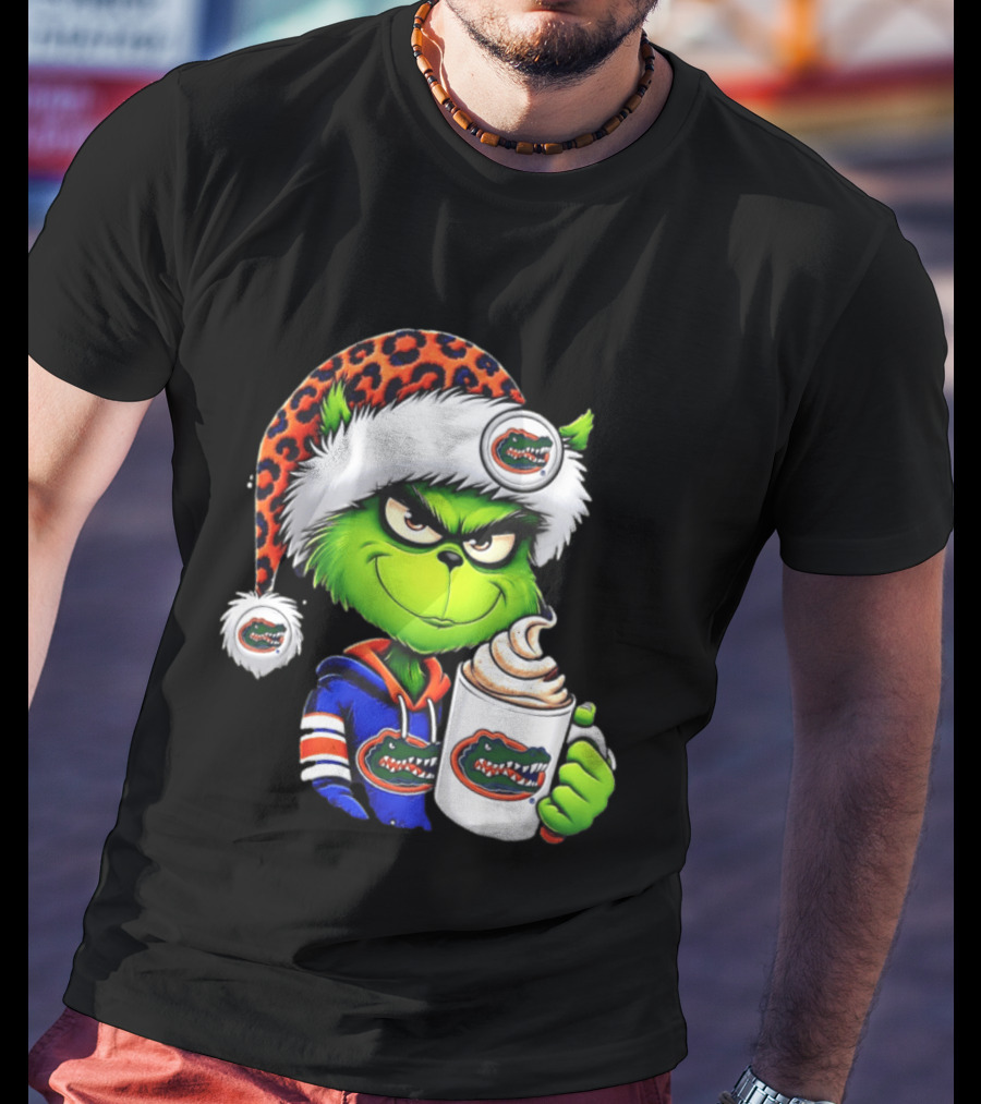 Holiday 2026 Grinch In Florida Gators With Festive And Santa Hat T-Shirt