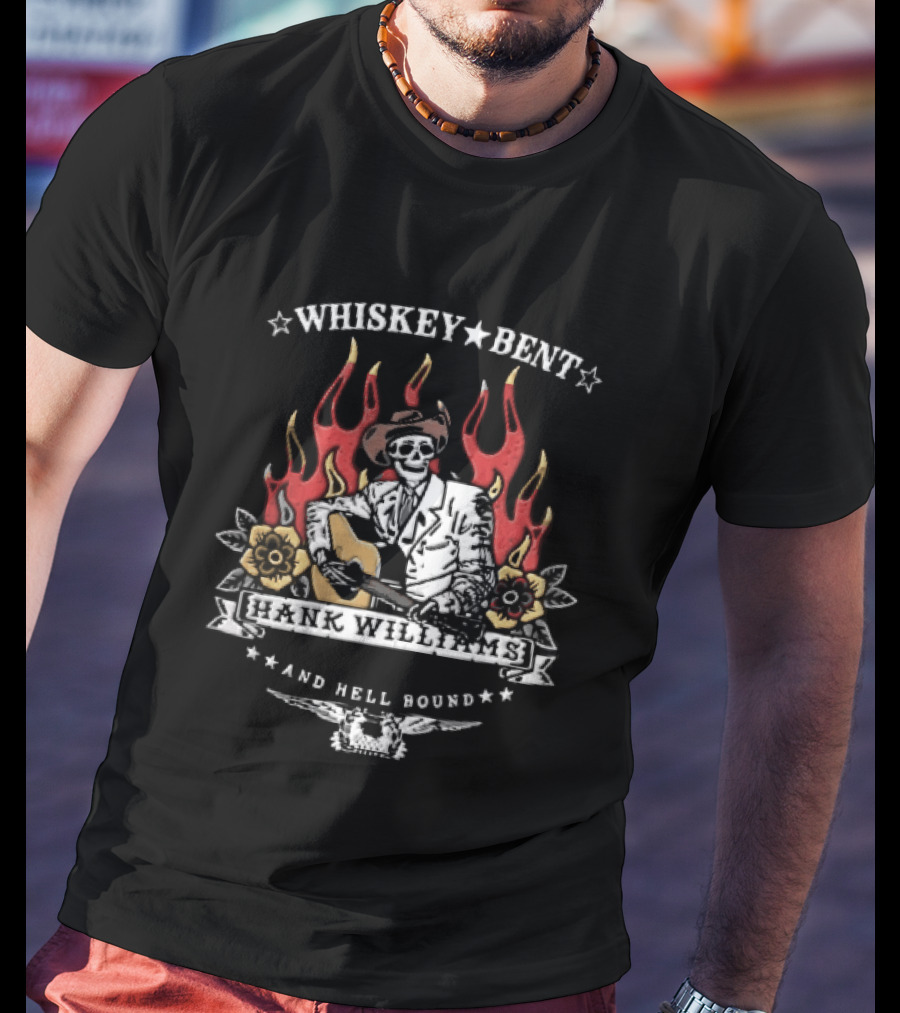 Hank Williams Jr Whiskey Bent And Hell Bound Western Guitar Flames T-Shirt