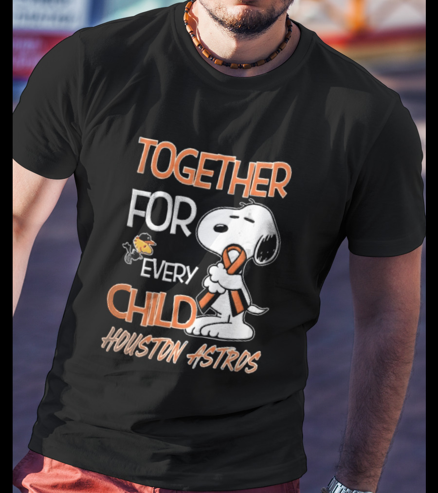 Together For Every Child Houston Astros Snoopy Woodstock Orange Ribbon MLB T-Shirt