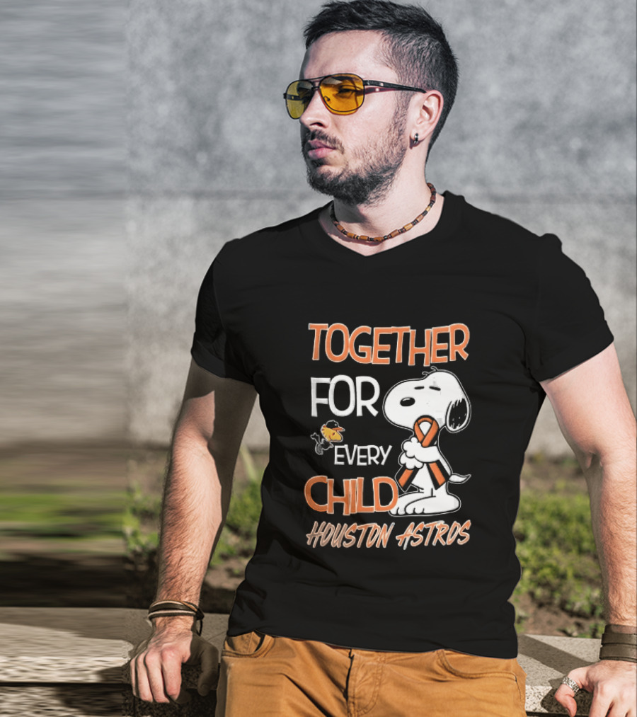Together For Every Child Houston Astros Snoopy Woodstock Orange Ribbon MLB T-Shirt