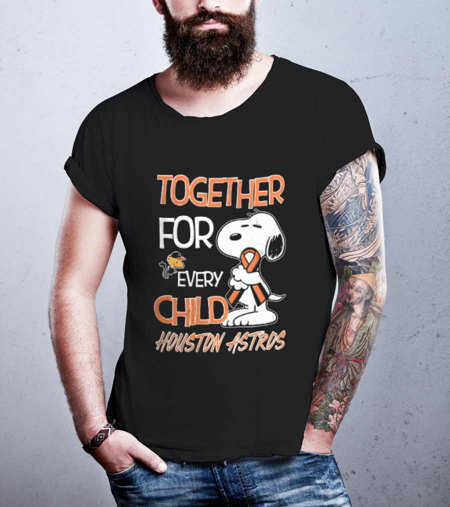 Together For Every Child Houston Astros Snoopy Woodstock Orange Ribbon MLB T-Shirt