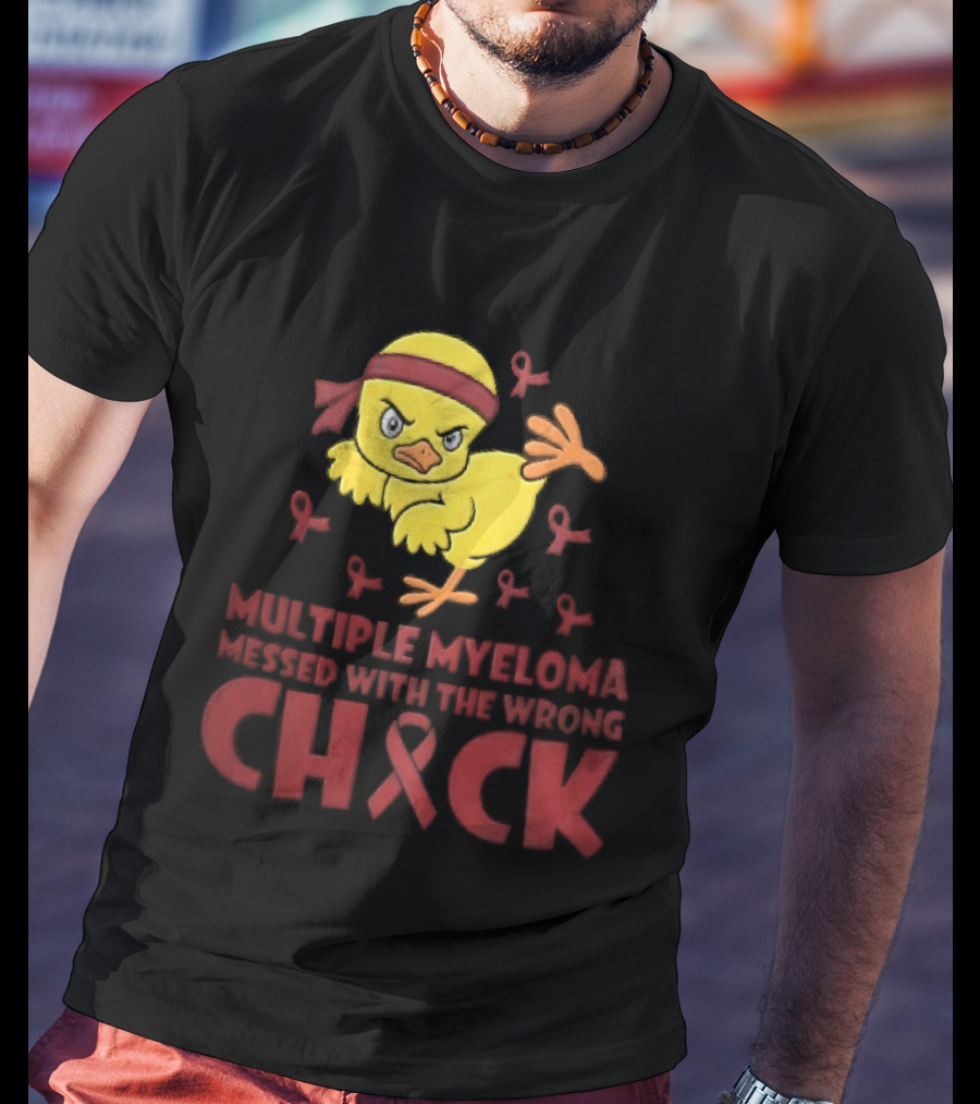 Multiple Myeloma Messed With The Wrong Chick Angry Yellow Bird Red Awareness Ribbons T-Shirt