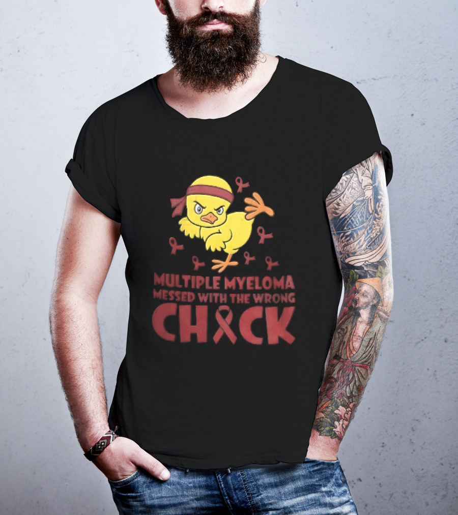 Multiple Myeloma Messed With The Wrong Chick Angry Yellow Bird Red Awareness Ribbons T-Shirt
