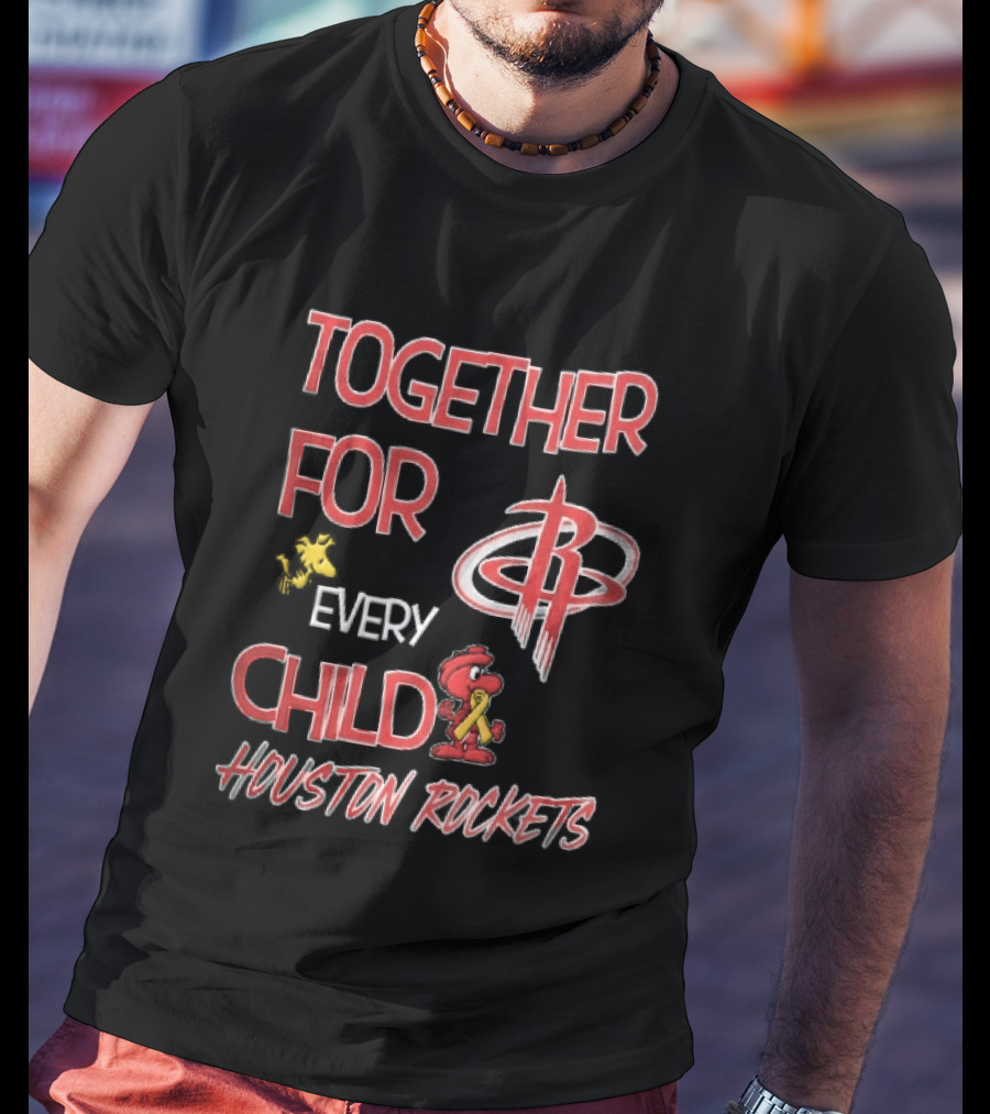 Houston Rockets Together For Every Child Cartoon Woodstock Gold Ribbon T-Shirt