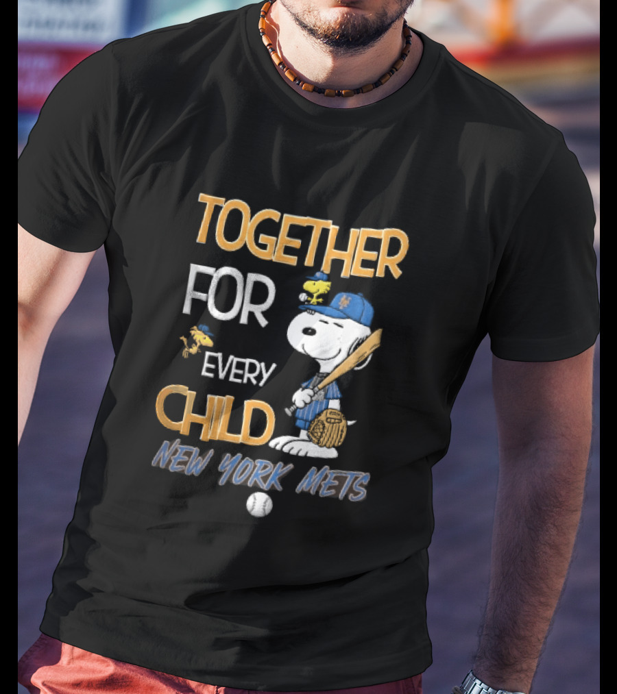 Together For Every Child New York Mets Snoopy Woodstock Baseball Bat Glove T-Shirt