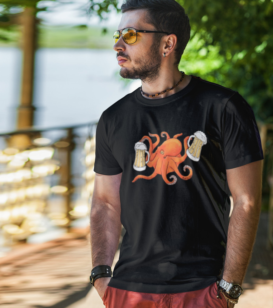 Octopus Holding Beers Meme Dual S Celebration T-Shirt