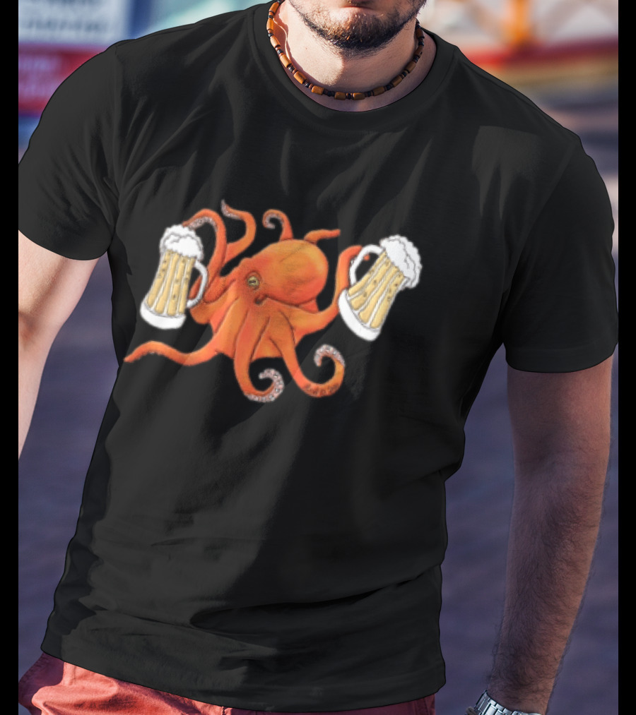Octopus Holding Beers Meme Dual S Celebration T-Shirt