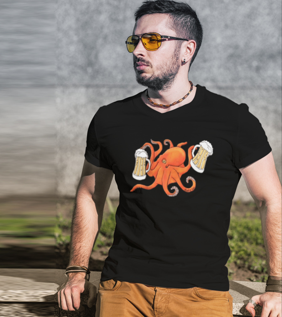 Octopus Holding Beers Meme Dual S Celebration T-Shirt
