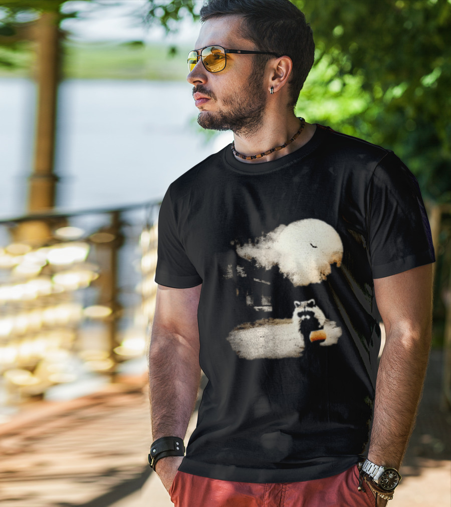 Halloween Spooky Pumpkin Raccoon Full Moon Scene T-Shirt