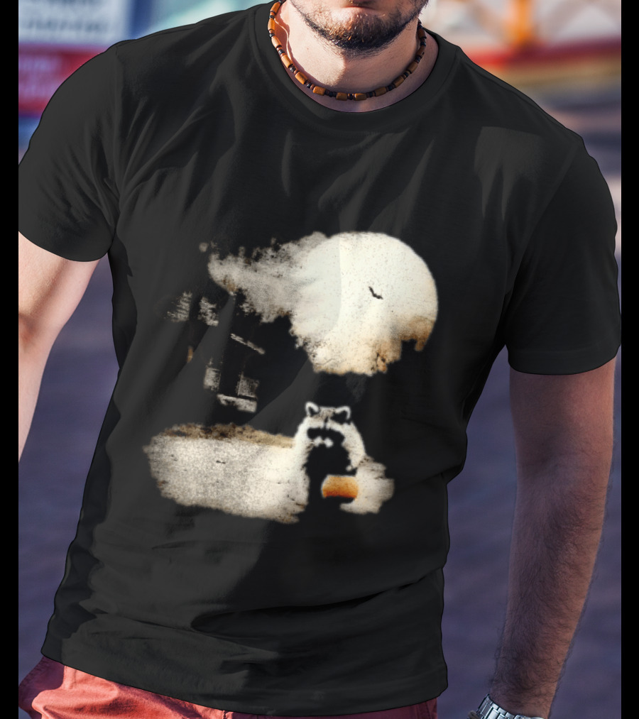 Halloween Spooky Pumpkin Raccoon Full Moon Scene T-Shirt
