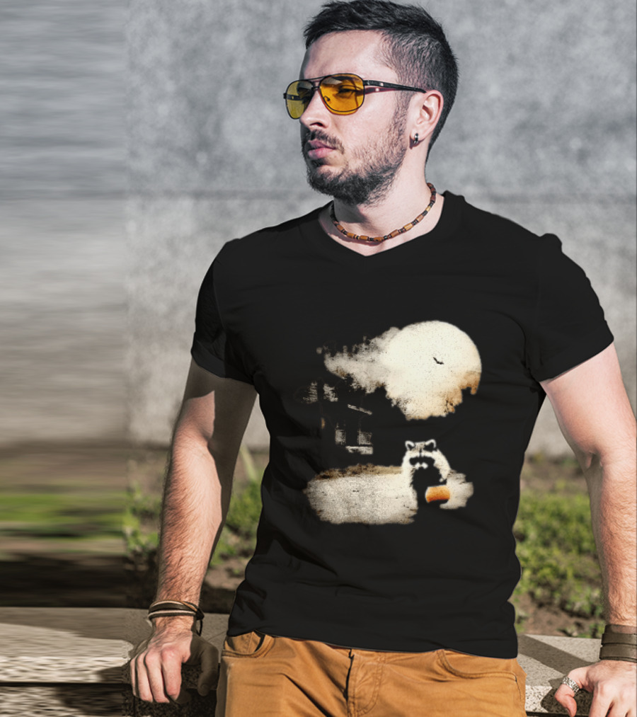 Halloween Spooky Pumpkin Raccoon Full Moon Scene T-Shirt