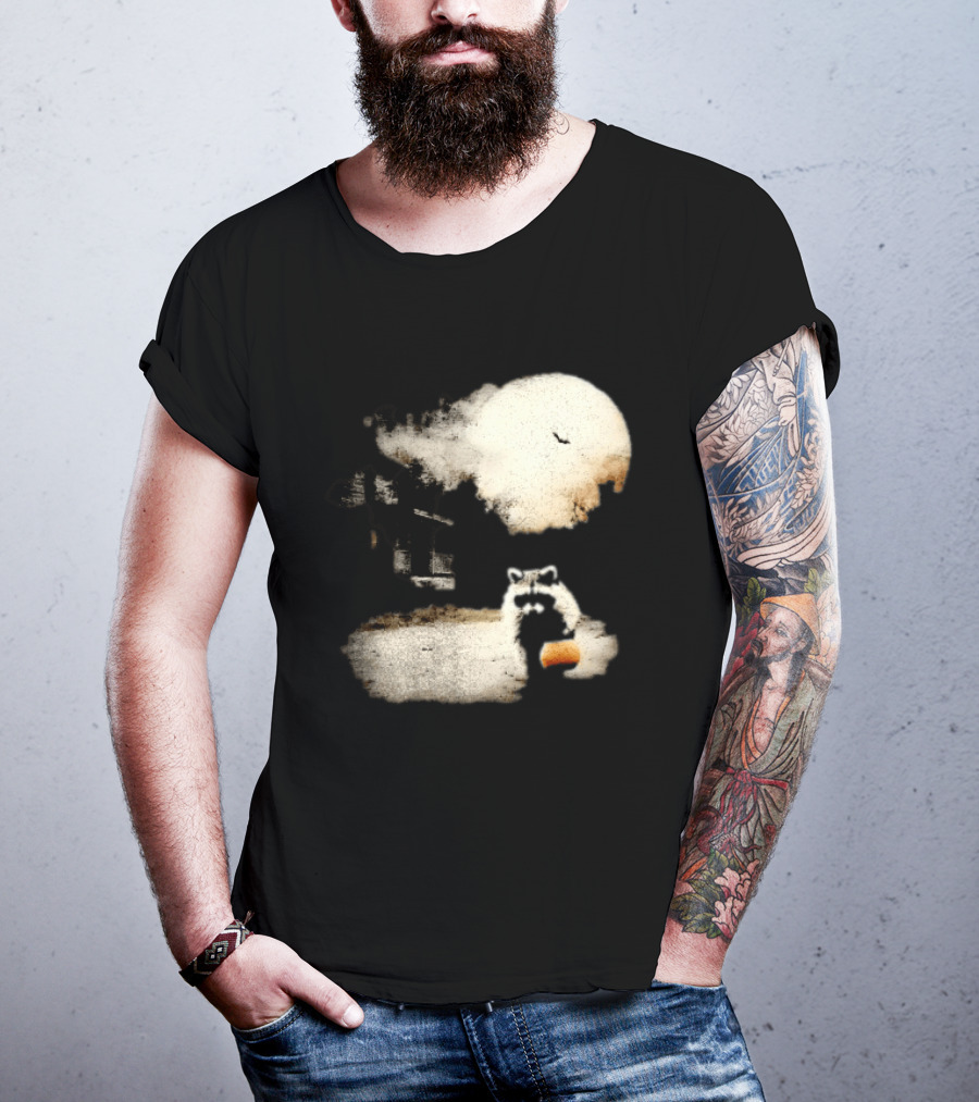 Halloween Spooky Pumpkin Raccoon Full Moon Scene T-Shirt