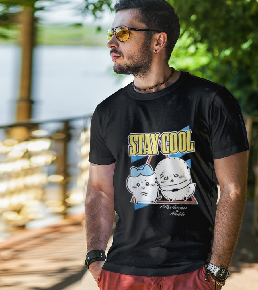 Stay Cool Hachiware And Rakko Distressed Cartoon Anime Characters T-Shirt