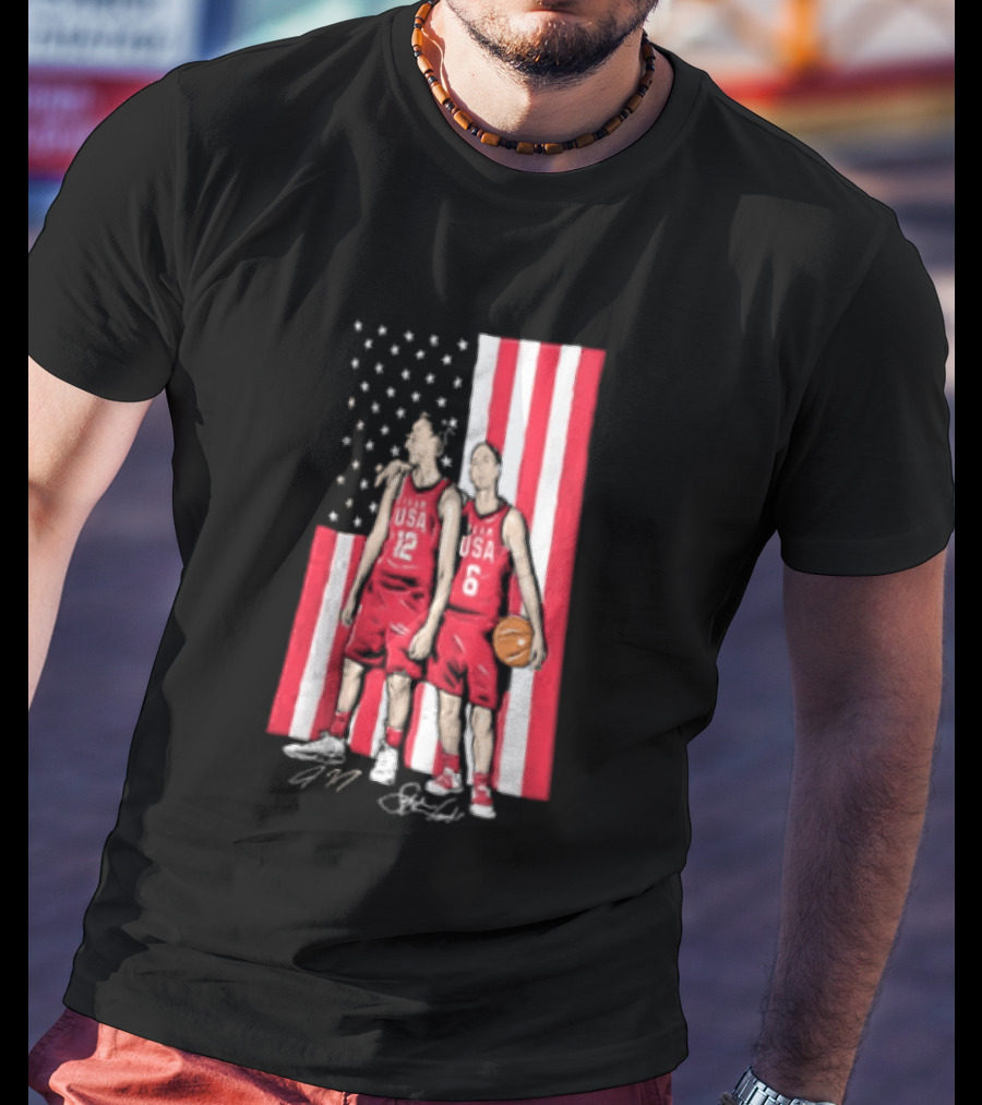 Sue Bird Diana Taurasi USA Basketball American Flag Signatures T-Shirt