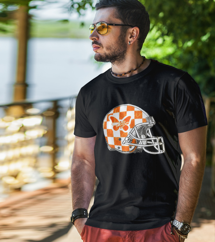Tennessee Vols Football Helmet Checkerboard Butterfly Dolly Parton Version T-Shirt