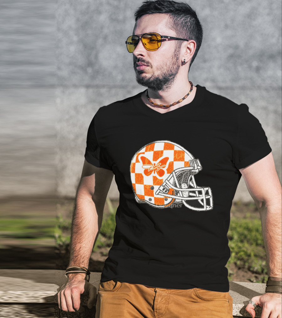 Tennessee Vols Football Helmet Checkerboard Butterfly Dolly Parton Version T-Shirt