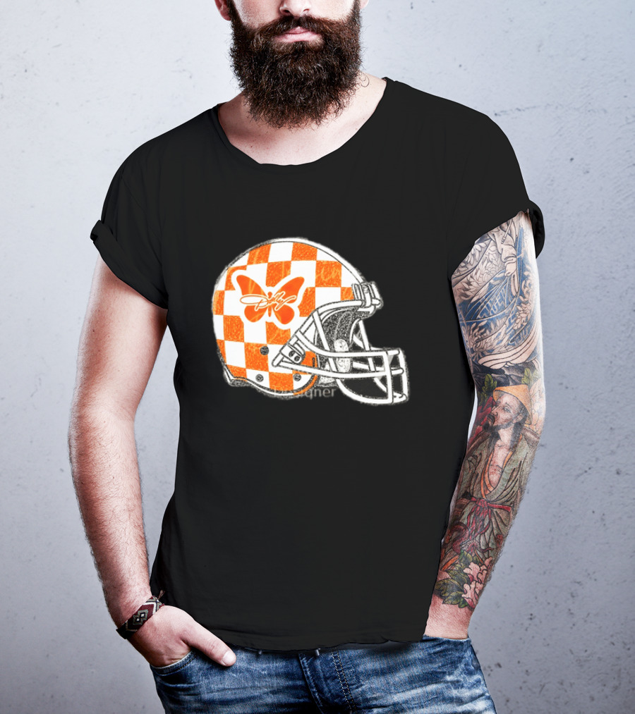Tennessee Vols Football Helmet Checkerboard Butterfly Dolly Parton Version T-Shirt