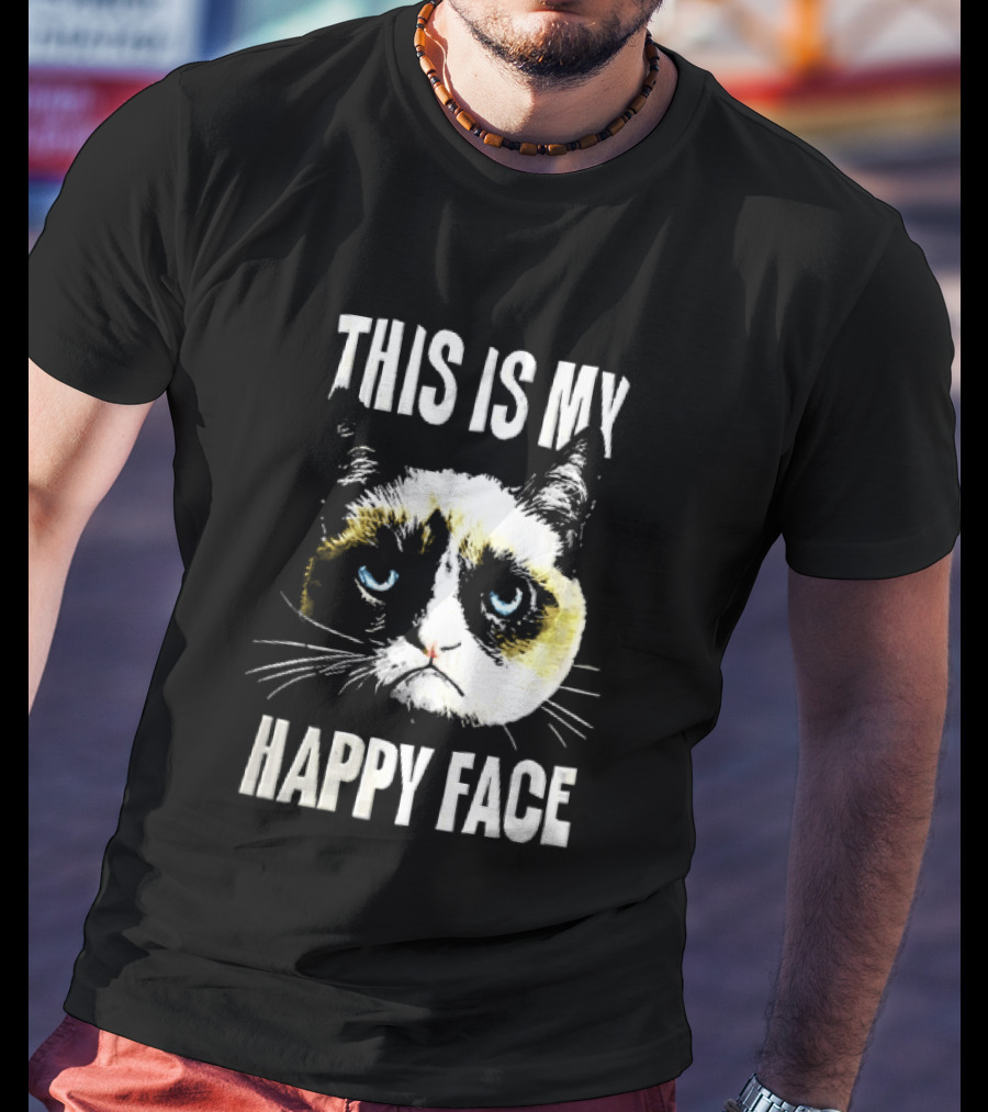 This Is My Happy Face Grumpy Cat Blue Eyes Frowning T-Shirt