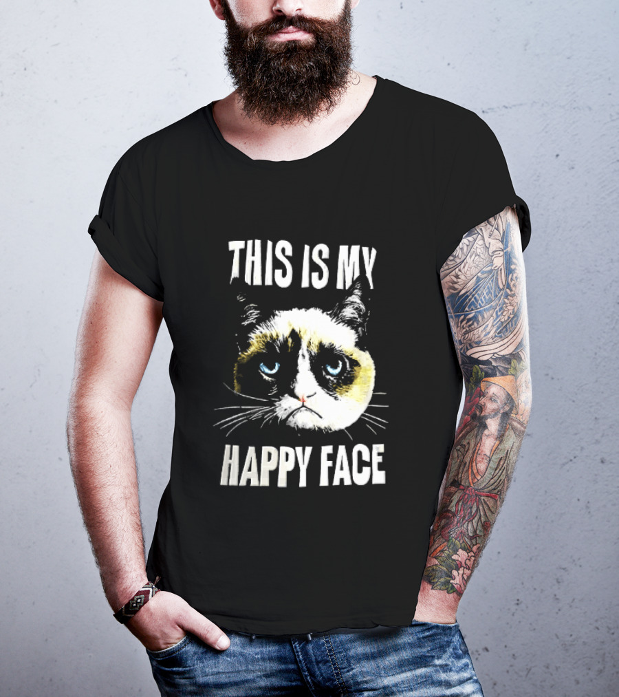 This Is My Happy Face Grumpy Cat Blue Eyes Frowning T-Shirt