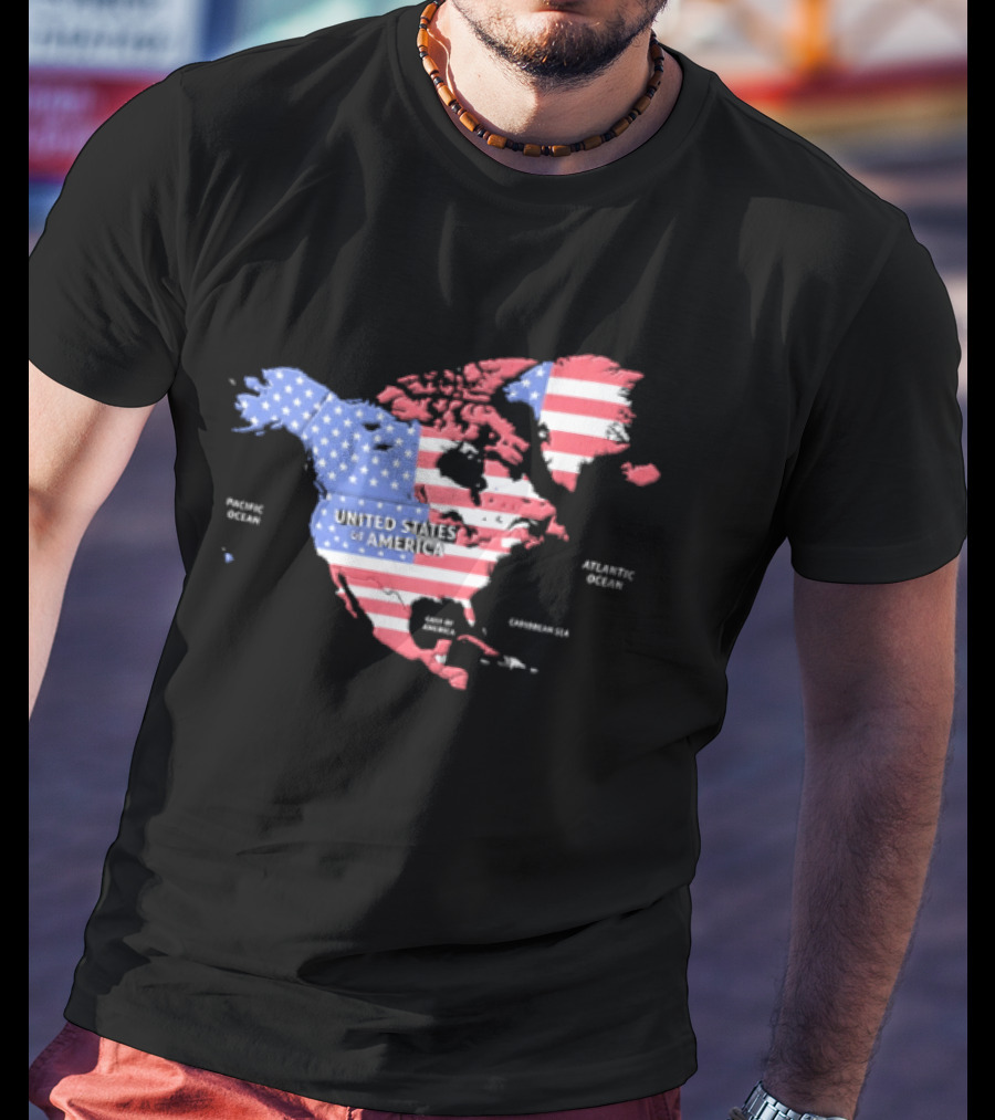 United States American Flag Map Of North America Featuring USA Canada Mexico Greenland T-Shirt