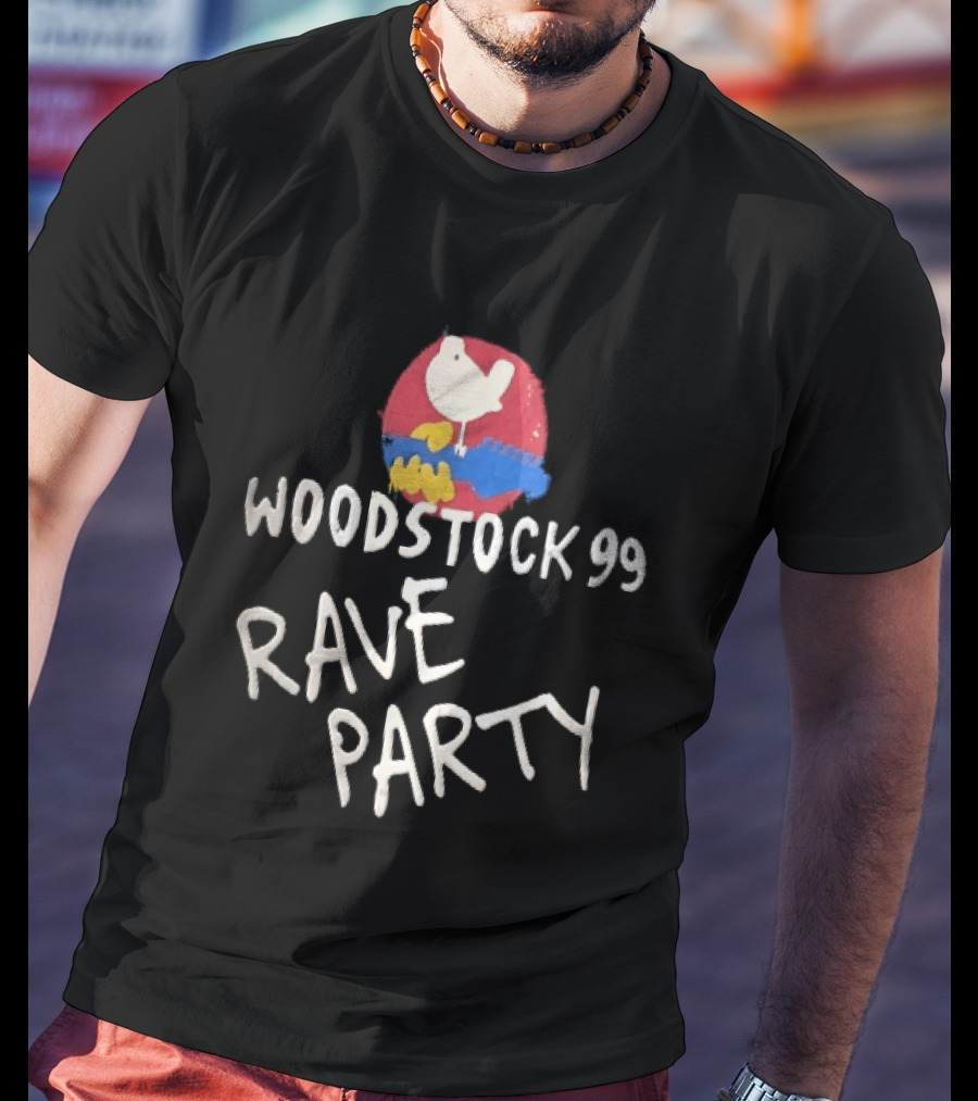 Woodstock 99 Rave Party White Dove Blue Guitar Red T-Shirt