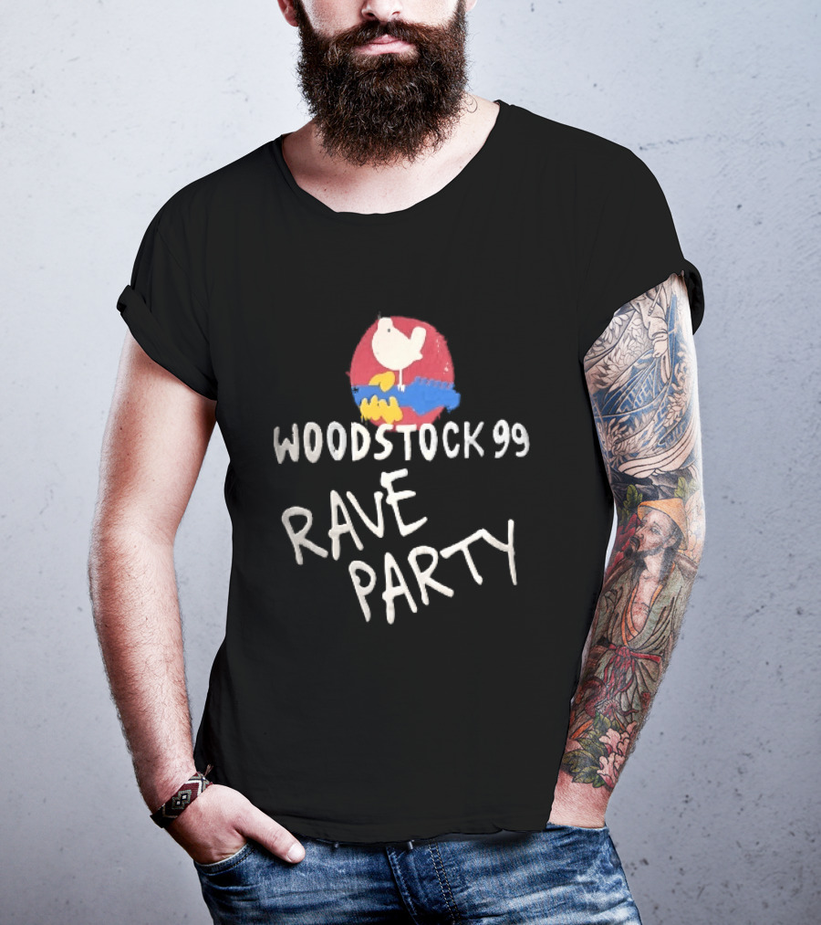 Woodstock 99 Rave Party White Dove Blue Guitar Red T-Shirt