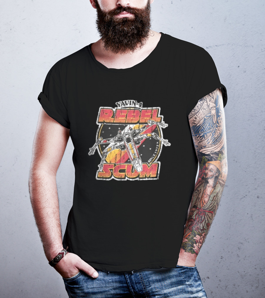 Yavin 4 Rebel Scum Since 1977 Distressed X Wing Starfighter Space T-Shirt