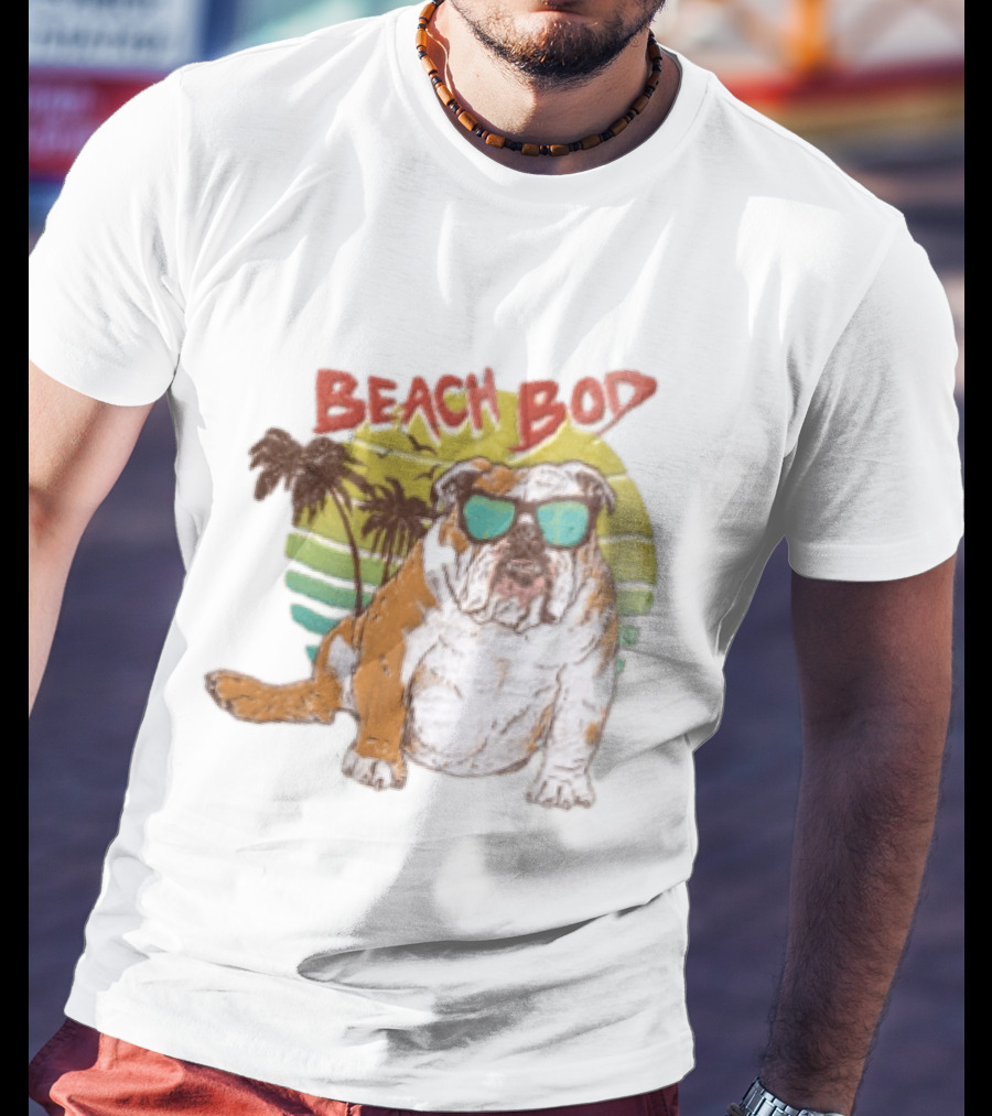 Beach Bod Bulldog With Sunglasses And Palm Trees T-Shirt