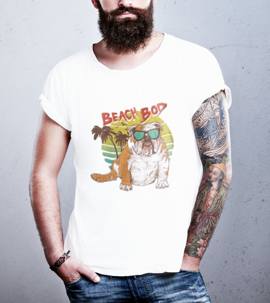 Beach Bod Bulldog With Sunglasses And Palm Trees T-Shirt