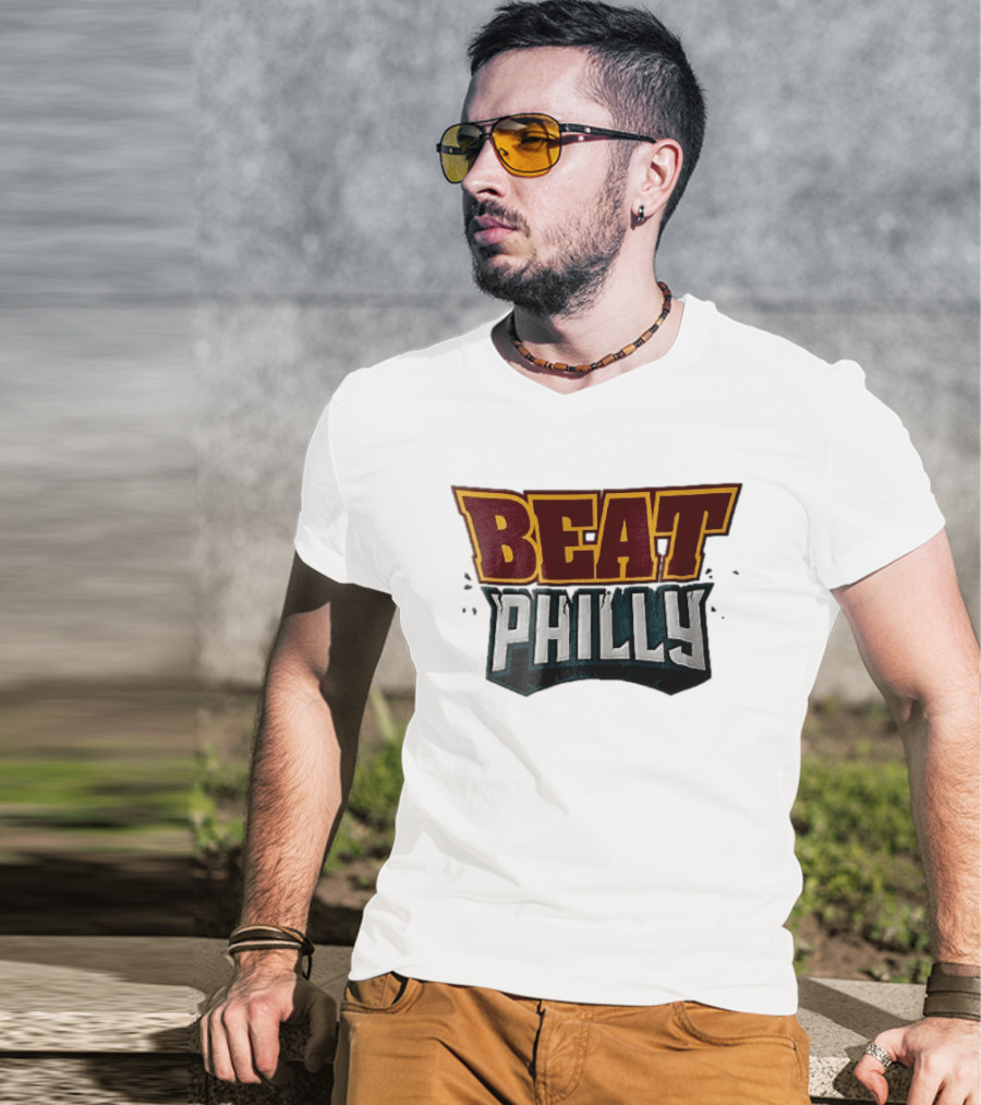 Beat Philly Burgundy Gold Cracked Block Shattered Debris T-Shirt