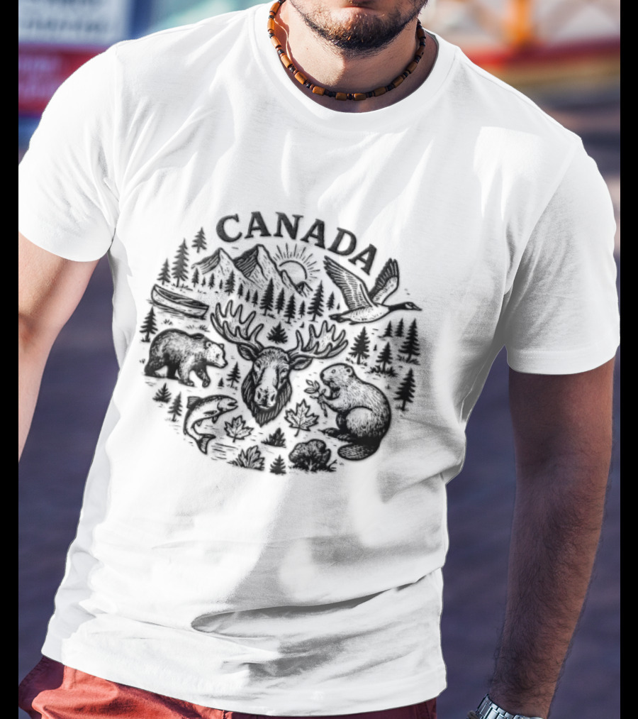 Canada Moose Bear Owl Squirrel Trees Mountains Sun Wildlife T-Shirt