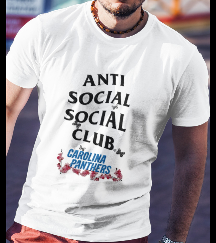Carolina Panthers Anti Social Social Club Butterfly Roses 2026 T-Shirt