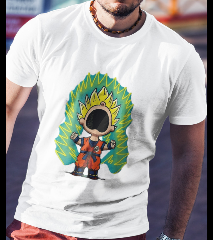 Cartoon Super Saiyan Screaming Boy With Yellow Aura And Orange Suit T-Shirt