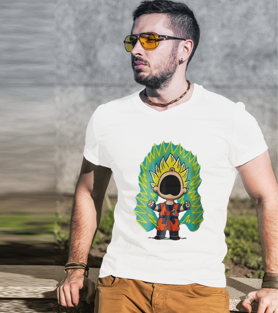 Cartoon Super Saiyan Screaming Boy With Yellow Aura And Orange Suit T-Shirt