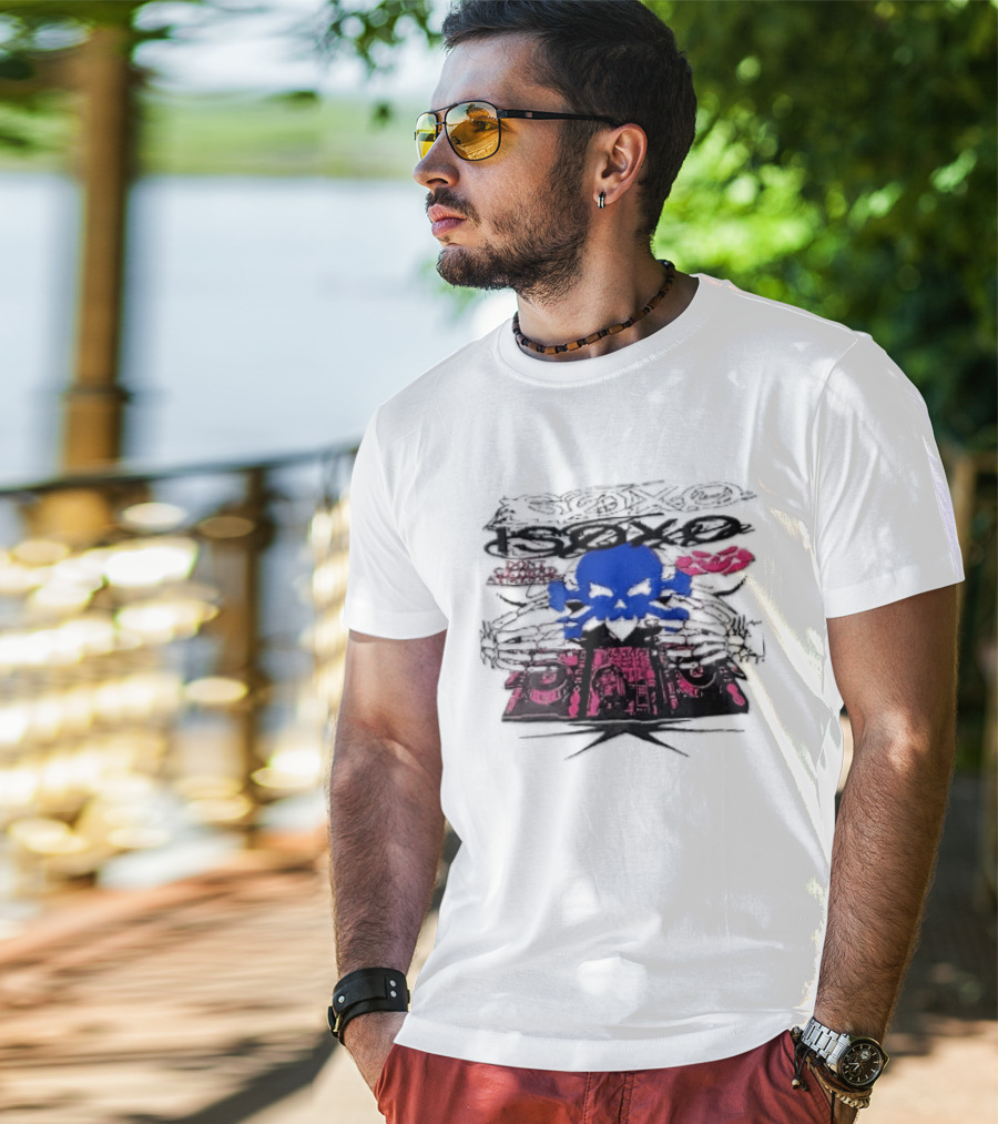 Isoxo Dont Get Mad Aim Back Blue Skull Skeleton Hands Dj Turntables T-Shirt