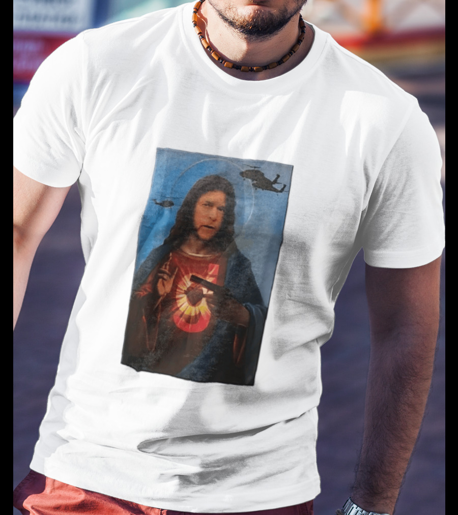 Jesus With Handgun And Military Helicopters Halo T-Shirt